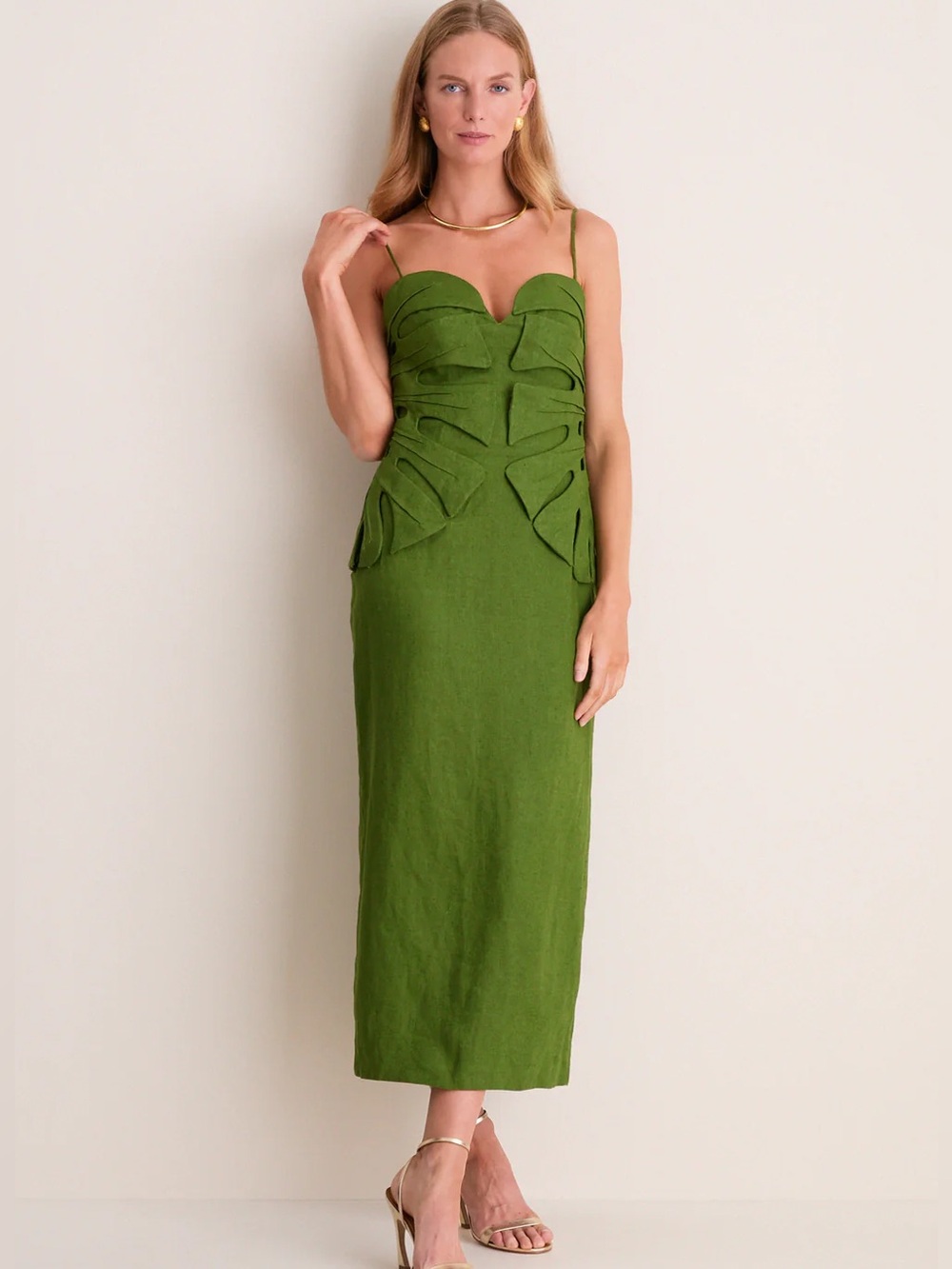 NEW Farm Rio Linen Monstera Leaf Midi Dress size XS 100% linen